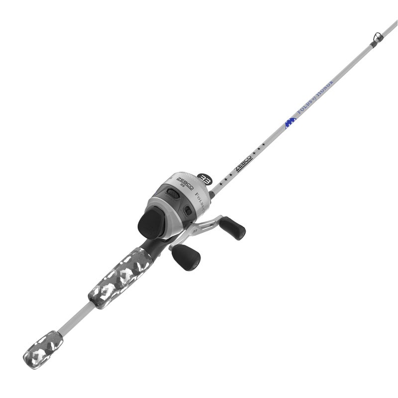 Zebco 33 Folds of Honor Spincast Reel and 2-Piece Fishing Rod Combo, 6-Foot Fiberglass Rod, Quickset Anti-Reverse Fishing Reel with Bite Alert, 1 Dollar Donated to Folds of Honor Foundation,Grey/Black - Image 1